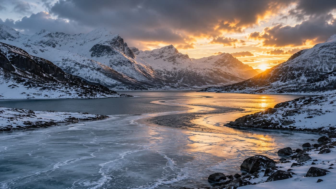 雪山与夕阳风景创作示例